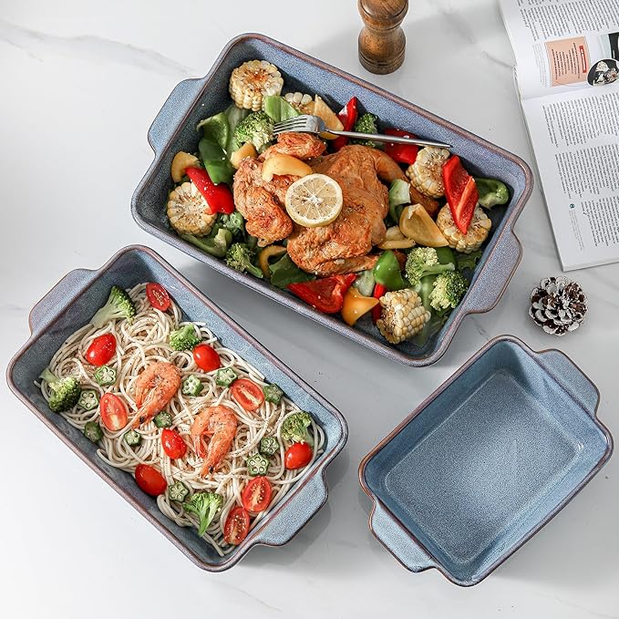 HVH 9x13 Baking Dish Set, Large Casserole Dishes for Oven, Ceramic Bakeware Set of 3, Rectangular