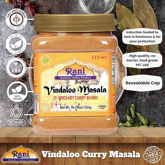 Rani Vindaloo Curry Masala Indian Spice Blend 16oz (1lb) 454g PET Jar ~ All Natural | Salt Free |