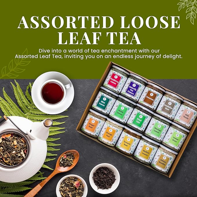 Assorted Loose Leaf Tea | 15 Delightful Herbs | Upto 900 Servings | 100% Raw & Natural | Add Health