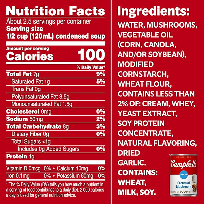 Campbell?™s Condensed Unsalted Cream of Mushroom Soup, 10.5 Ounce Can (Pack of 12), brand is