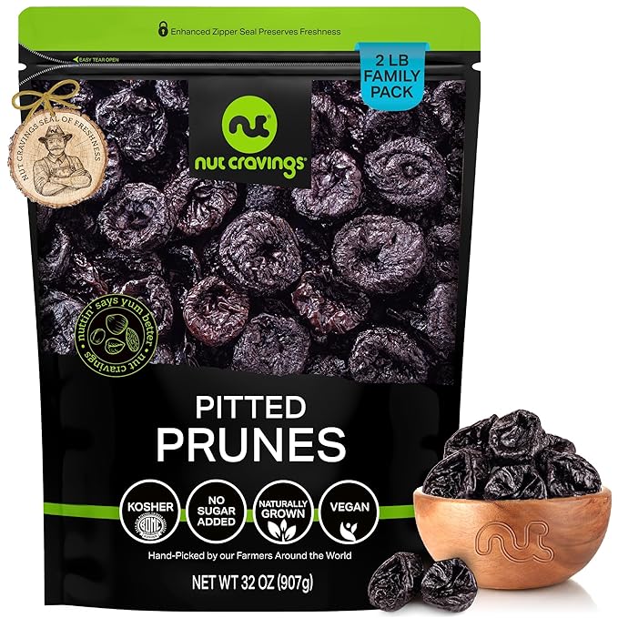 NUT CRAVINGS - Dried Prunes Pitted Unsweetened, Dry Plums No Sugar Added, Unsulphured (32oz, 2 LB)