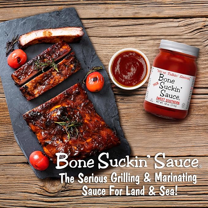 Bone Suckin' Sauce Sweet Southern Thick BBQ Sauce, 18 oz Glass Bottle, For Ribs, Chicken, Pork