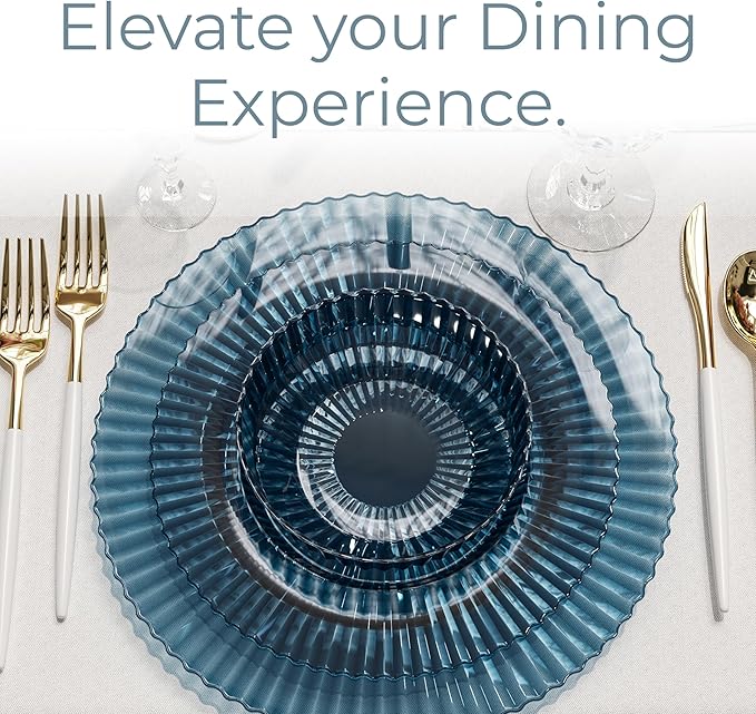 Exquisite 40 Piece Plastic Disposable Plates Set For 20 Guests I 20 X 9 Inch & 20 X 11 Inch