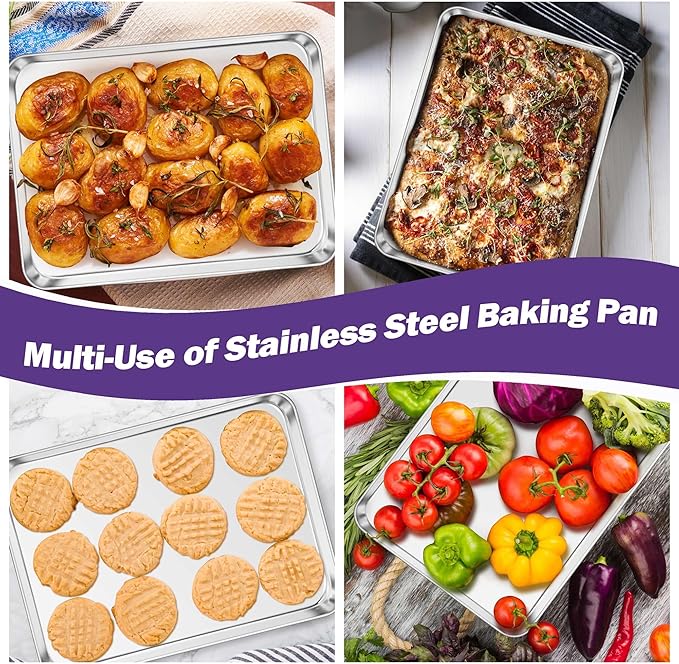 TeamFar Toaster Oven Pan Set of 2, Stainless Steel Toaster Oven Baking Tray Ovenware, 12.5’’x