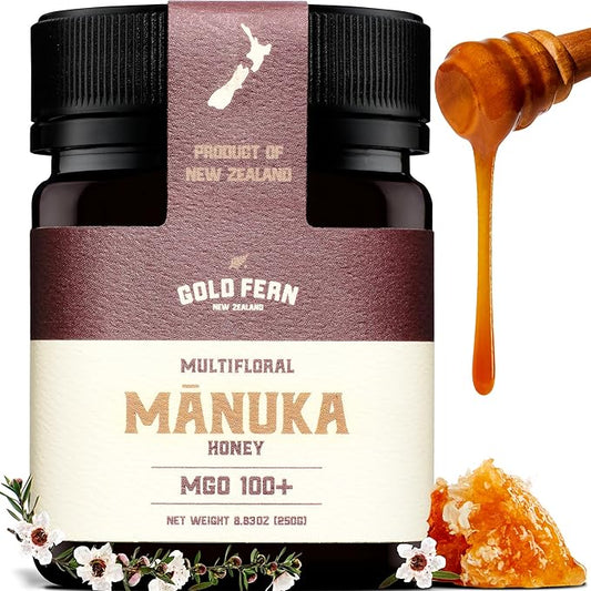 Gold Fern Honey - Raw New Zealand Manuka Honey | 8.8oz MGO 100+ | Pure, Natural, Unpasteurized, and