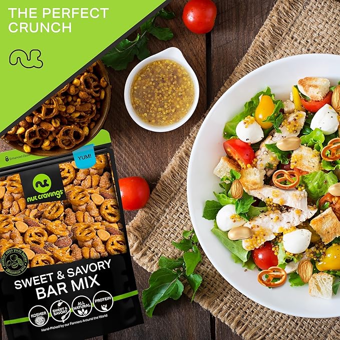 NUT CRAVINGS - Party Bar Nut Mix, Sweet & Savory Pub Snack - Smoked Almonds, Pretzels, Toffee