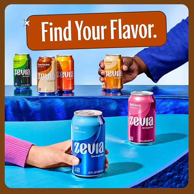 Zevia Zero Sugar Soda, Ginger Root Beer, 12 oz Cans (24-Pack) ??Naturally Sweetened, Zero Calorie