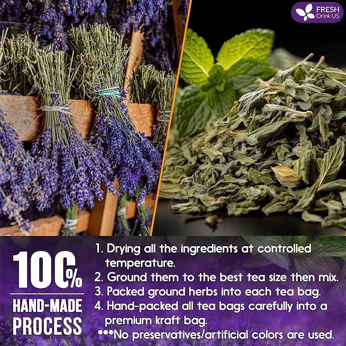 FreshDrinkUS, Premium 35 Tea Bags Lavender Mint Tea, 100% Natural, Blend of Lavender, Peppermint
