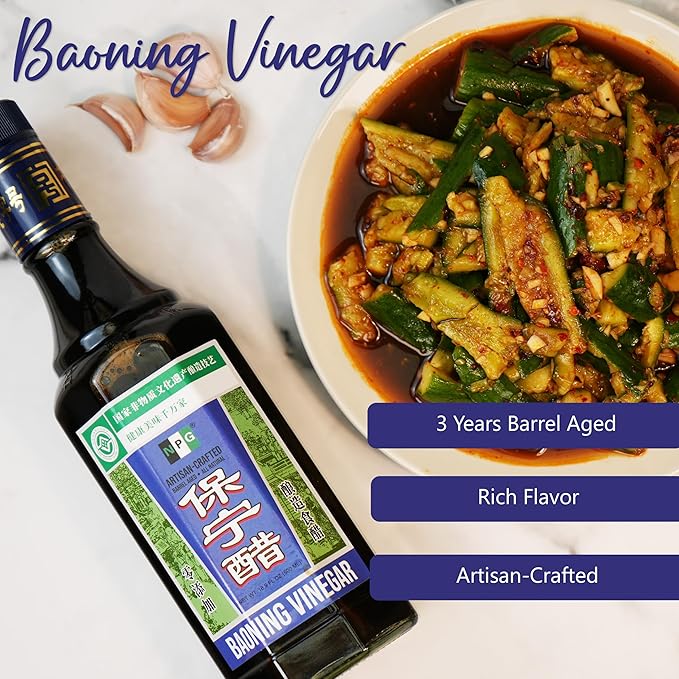 NPG Baoning Vinegar 16.9 Fl Oz, Barrel Aged Black Rice Vinegar, Authentic from Sichuan, Artisan