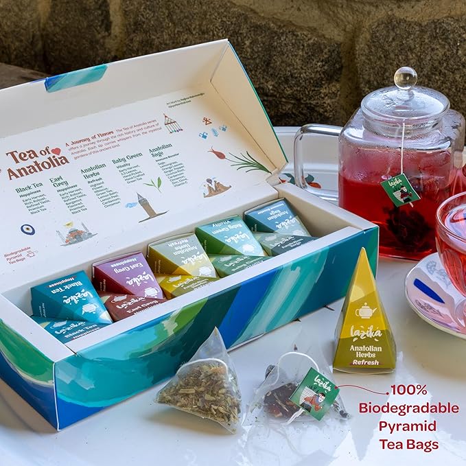 Lazika Tea Variety Pack with Lovely Presentation Box, Black, Green and Herbal Tea Sampler Gift Set