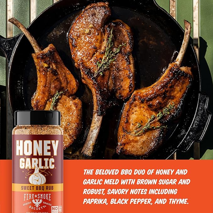 Fire & Smoke Society Honey Garlic BBQ Rub | Seasonings for Smoking and Grilling | Pulled Pork Ribs