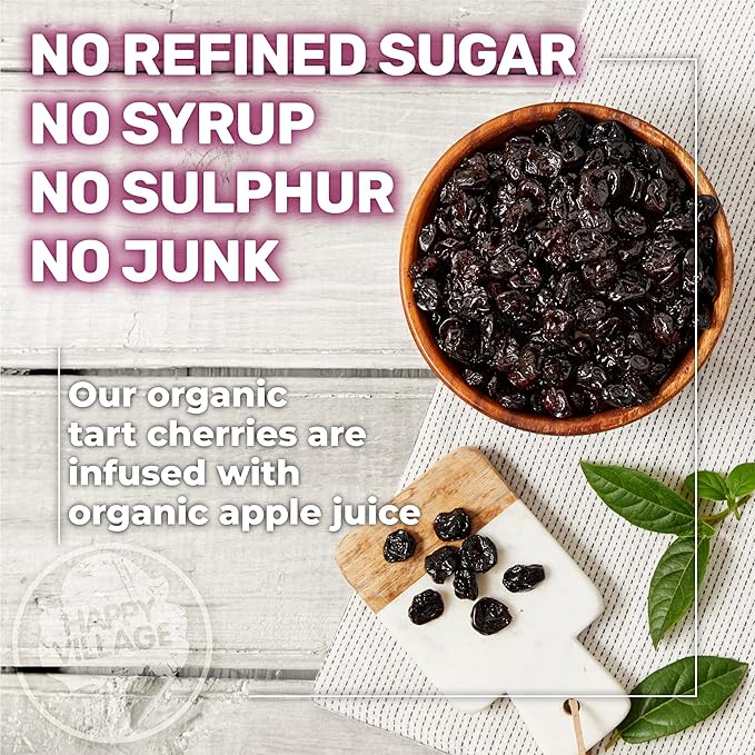 Happy Village Organic Whole Dried Tart Cherries, 10 OZ (2 Packs of 5 OZ) - Soft & Juicy, Kosher