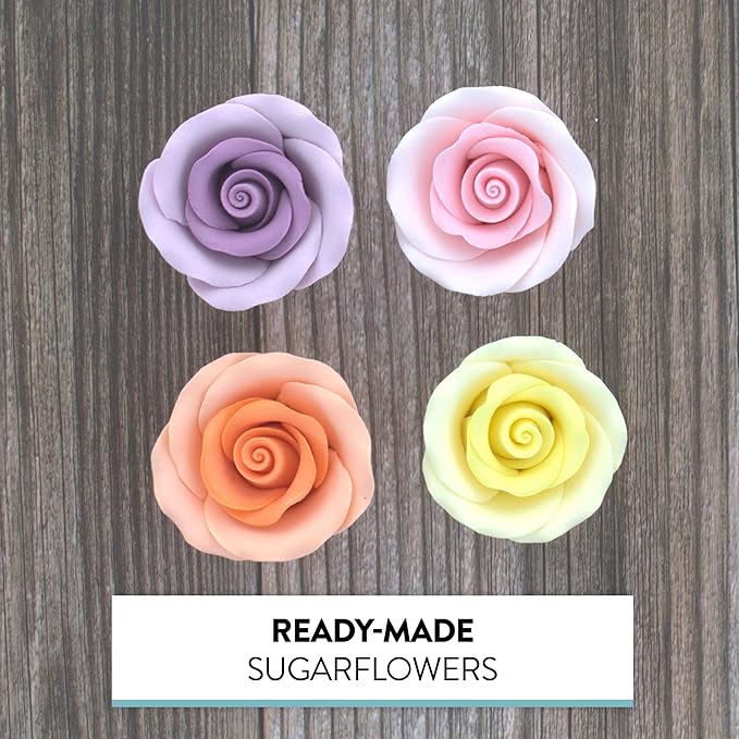 Global Sugar Art Premium Edible Roses, Assorted Spring Colors, Unwired, Medium 1.5 inches, 12 Count