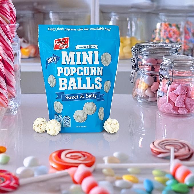 Kathy Kaye Mini Popcorn Balls | Sweet & Salty Bite-Sized Snacks | Light, Crisp & Delicious | 6-Pack