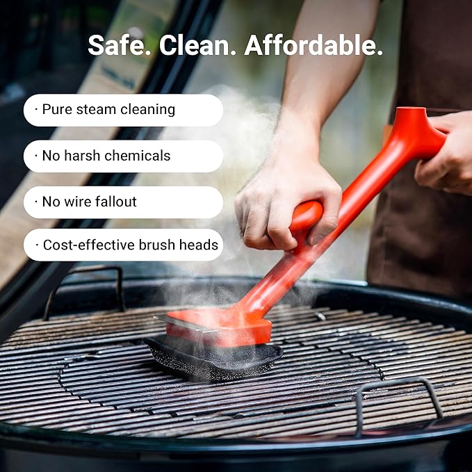 BBQ Grill Brush Bristle Free - 17" Safe Steam Grill Cleaner Brush with Scraper and 5 Brush Heads