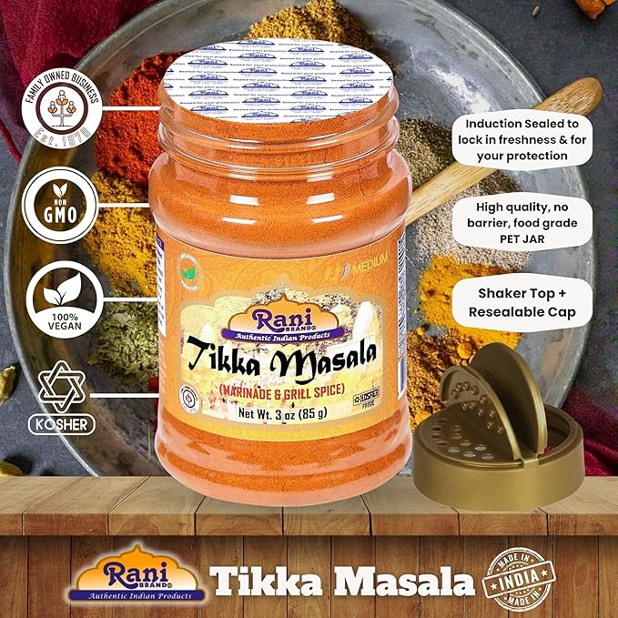 Rani Tikka Masala Indian 7-Spice Blend 3oz (85g) PET Jar ~ All Natural | Salt-Free | Vegan | No