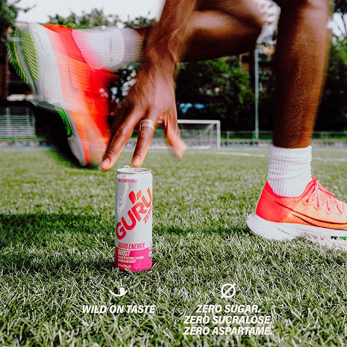 GURU ZERO SUGAR Wild Ruby Red Organic Energy Drinks, Clean Energy Drink with Plant Based Natural