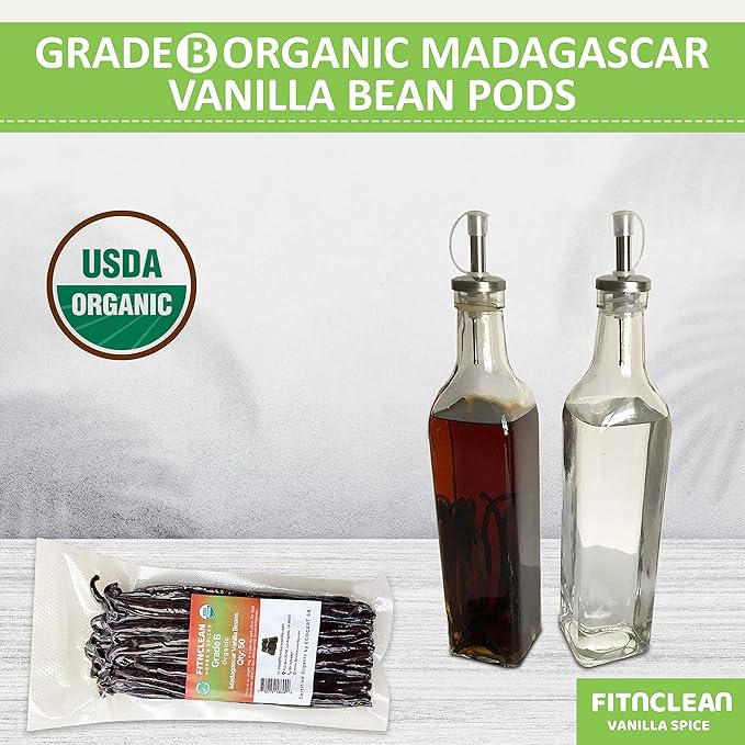 50 Madagascar Organic Vanilla Beans Grade B. Certified USDA Organic. 5"-7" by FITNCLEAN VANILLA for