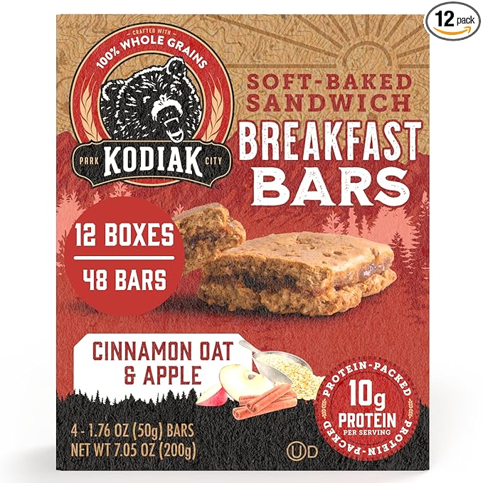 Kodiak Cakes Soft Baked Sandwich Breakfast Bar, Cinnamon Oat & Apple, High Protein, 100% Whole