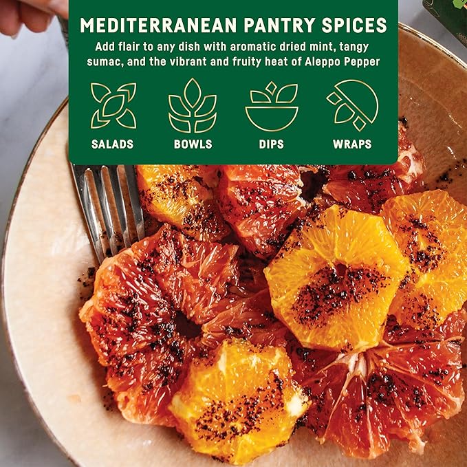 Afia Mediterranean Pantry Spices Gift Set | Aleppo Pepper, Dried Mint & Sumac | Seasoning Set for
