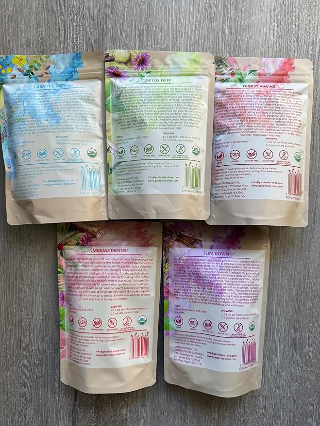 Gardenika Organic Loose Leaf Tea Set - Herbal and Caffeine-Free Variety - Kosher, No Natural or