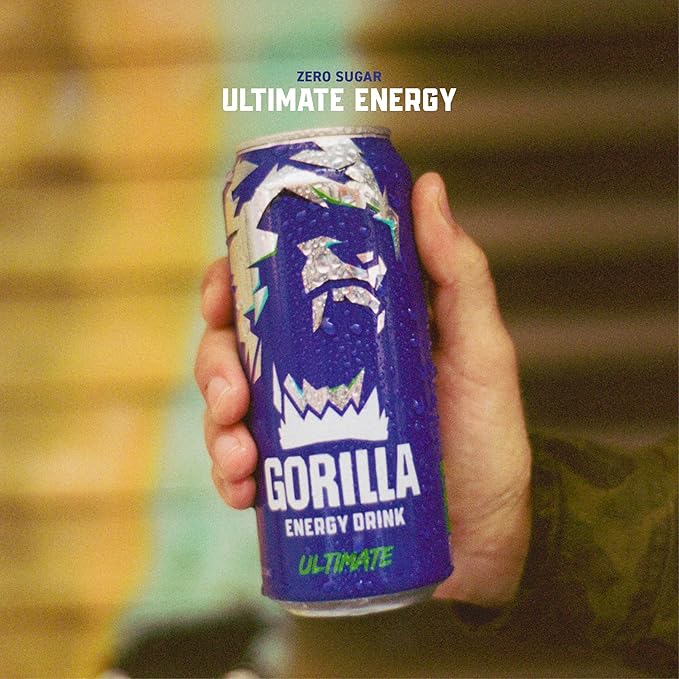 Gorilla Energy Original Energy Drink, Zero Sugar & 200mg Natural Caffeine, L-Theanine, Taurine