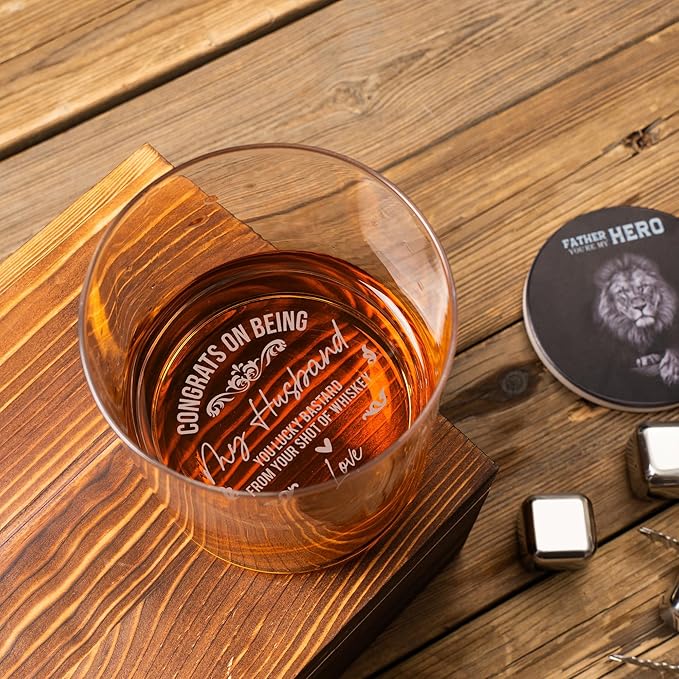 Whiskey Rocks Glass Father's Day Gift For Husband, Congrats On Being My Husband, Christmas Birthday
