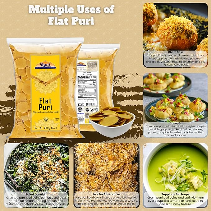 Rani Pani Puri Coins 7oz (200g) 80-85 Coins ~ Uncooked, Microwaveable wheat and Semolina Coins ~