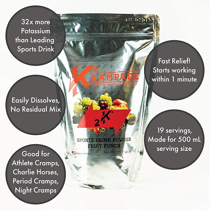 Electrolytes Powder Potassium Supplement - 2000 mg K+, >2X More Than Coconut Water | Cramp Relief