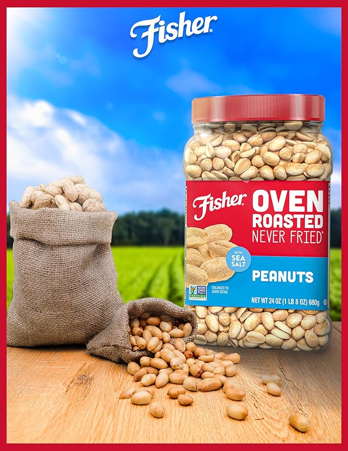 Fisher Oven Roasted Never Fried Peanuts, 24 Ounces (Pack of 6), Snacks for Adults, Made With Sea