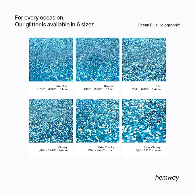 Hemway Premium Glitter Shaker - Ocean Blue Holographic | 130g Ultrafine Metallic Flake Sequins for