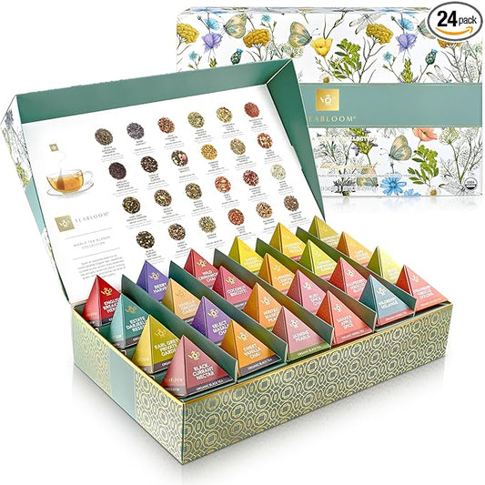 Teabloom - World's Finest Pyramid Tea Collection, 24 Varieties of USDA Certified Organic Teas