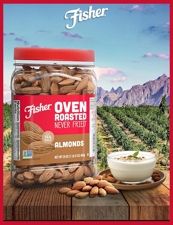 Fisher Oven Roasted Never Fried Almonds, 24 Ounces (Pack of 1), Heart Healthy Snacks for Adults
