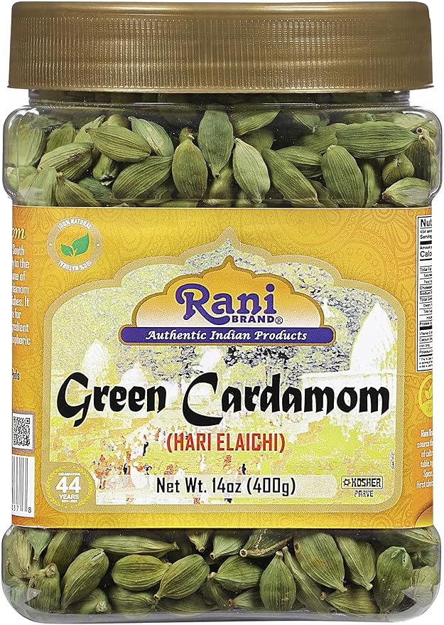 Rani Green Cardamom Pods Spice (Hari Elachi) 14oz (400g) PET Jar ~ All Natural | Vegan | Gluten