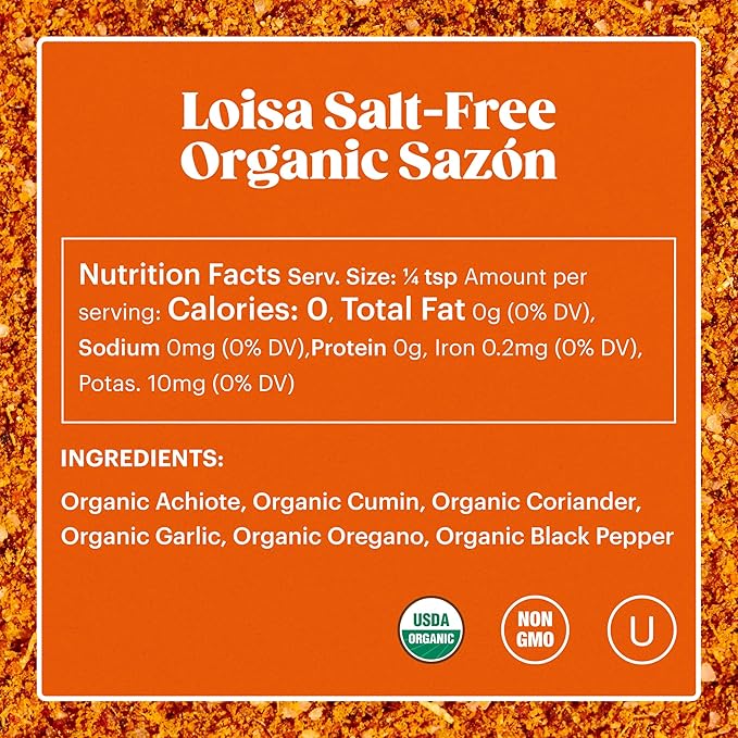 Loisa SALT-FREE Sazón Seasoning, USDA Organic, Non-GMO, No-MSG, No Preservatives, No Artificial