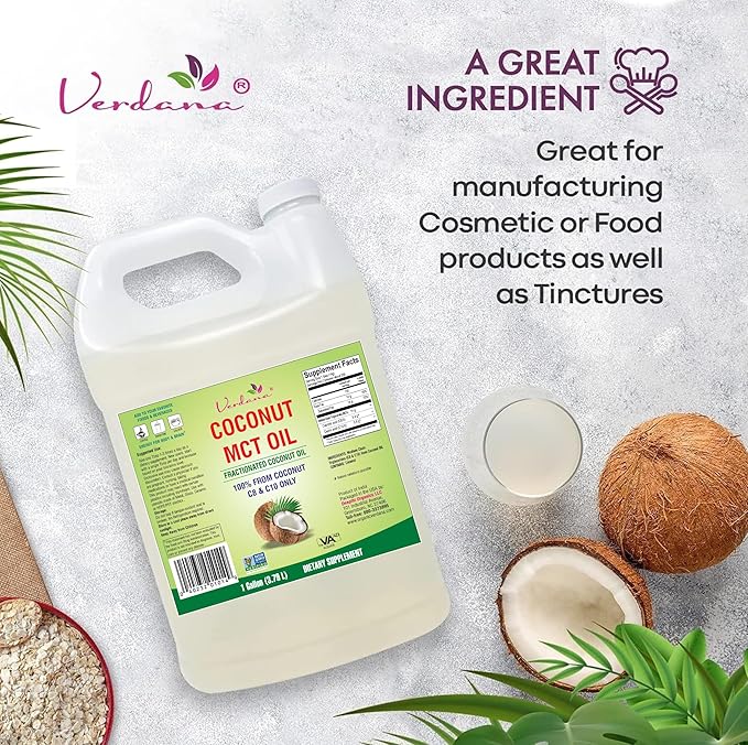 Verdana MCT Oil, Fractionated, 100% from Coconut - 1 Gallon - Kosher Food Grade, Vegan, Non-GMO