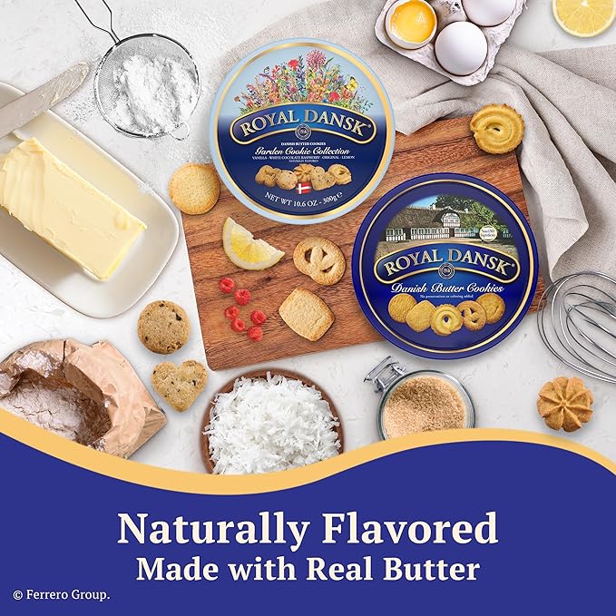 Royal Dansk Garden Cookie Collection & Danish Butter Cookies, 4-Pack, Includes Two 12 oz and Two
