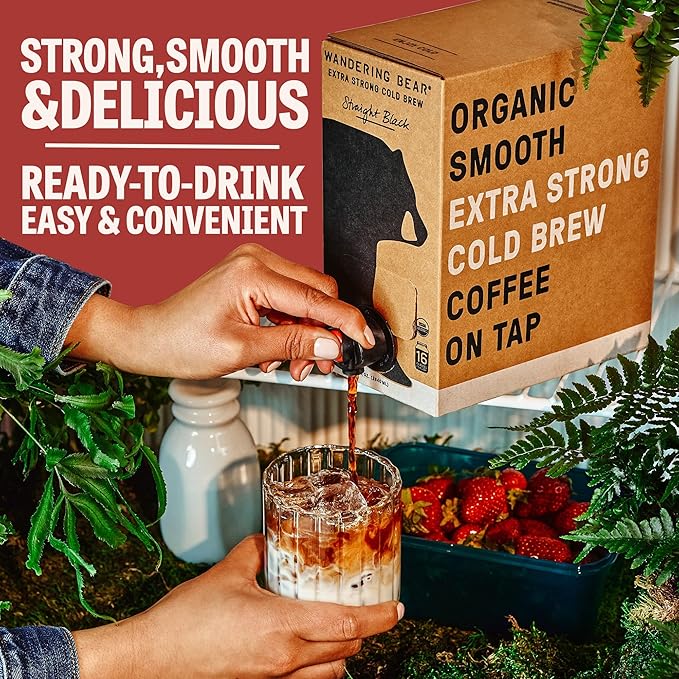 Wandering Bear Organic Mocha Cold Brew Coffee On Tap, 96 fl oz - Extra Strong, Bold, Smooth