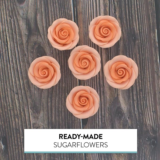Global Sugar Art Premium Edible Roses, Peach, Unwired, Medium 1.5 inches, 12 Count by Chef Alan