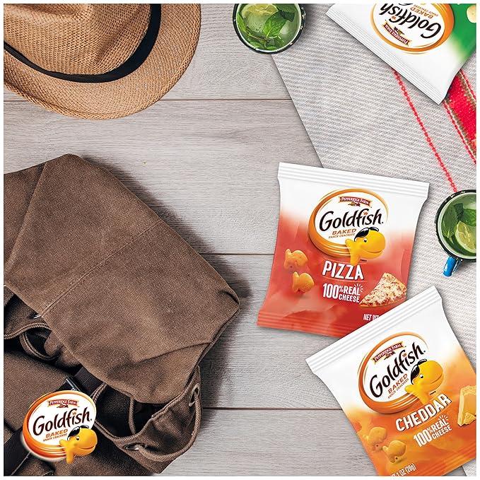 Goldfish Crackers Say Cheeeese Variety Pack with Cheddar, Pizza and Parmesan, Snack Packs, 20 Ct