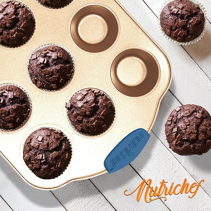 NutriChef 8-Piece Nonstick Bakeware Set - Heavy Duty Carbon Steel Baking Pans w/ Blue Silicone