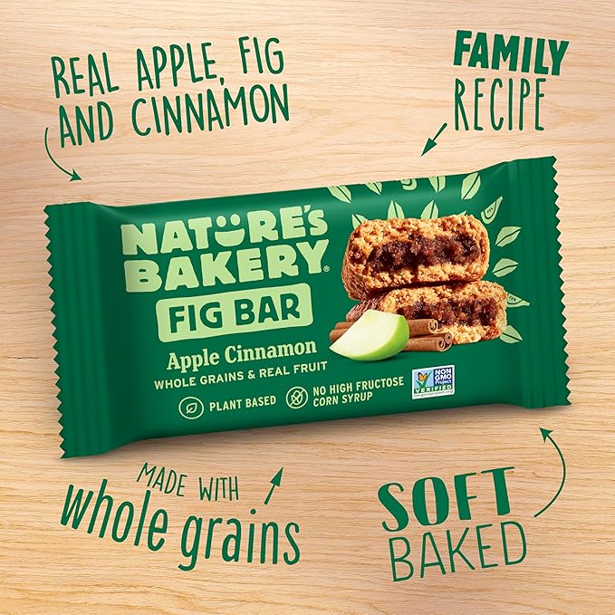 Nature?™s Bakery Whole Wheat Fig Bars, Apple Cinnamon, Real Fruit, Vegan, Non-GMO, Snack bar, 6
