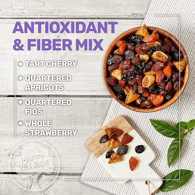 Happy Village Organic Dried Fruit Mix - Apricots, Figs, Strawberries & Tart Cherries, 20 OZ