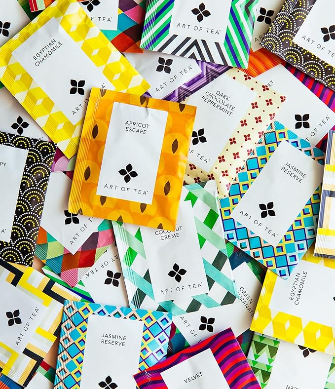 Art of Tea | Assorted Tea Bags Sampler Caffeinated and Non-Caffeinated | 50 Eco Friendly Pyramid