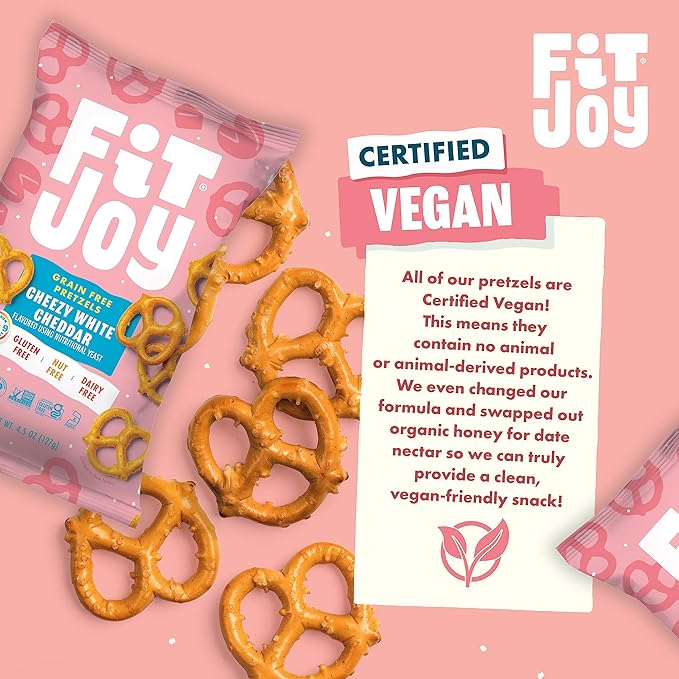 FitJoy White Cheddar Pretzels (Pack of 6, 4.5 Oz) - Dairy, Nut & Gluten Free Snacks - Grain Free