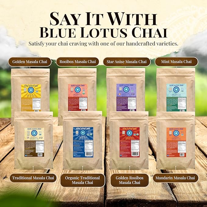 Blue Lotus Chai - Fully Organic Traditional Masala Chai - Makes 530 Cups - 1 Pound Bulk Bag Masala