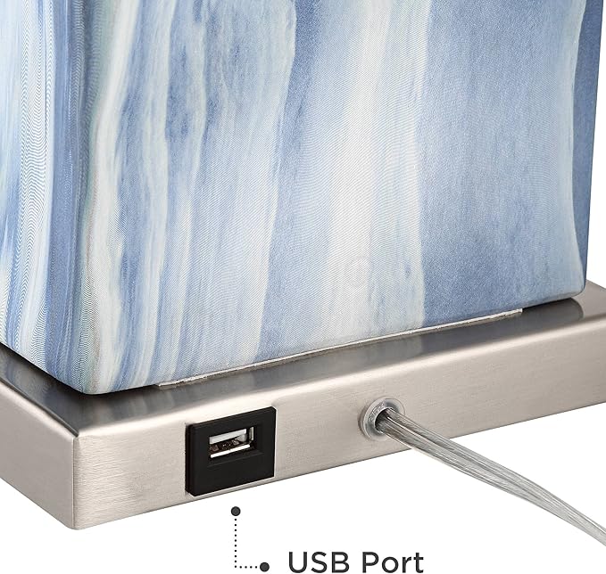 360 Lighting Connie Modern Table Lamps 25" Tall Set of 2 with USB Charging Ports Dimmers Blue Faux