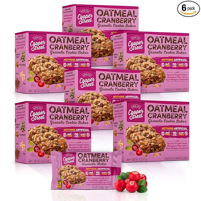 Cooper Street Granola Cookie Bake - Oatmeal Cranberry Chewy Granola Bars | Individually Wrapped