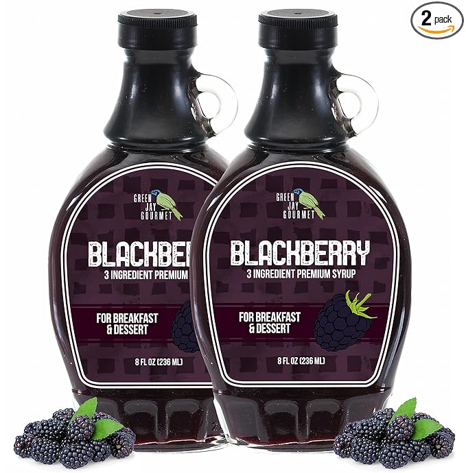 Green Jay Gourmet Blackberry Syrup - 3 Ingredient Premium Breakfast Syrup with Fresh Blackberries