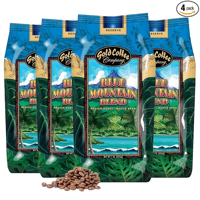 Gold Coffee | Blue Mountain Premium Blend | Medium Roast, Whole Bean | 100% Arabica Coffee | 1 lb.